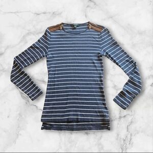 Lauren Ralph Lauren Striped Nautical Cotton Knit Long Sleeve Top XS Navy White